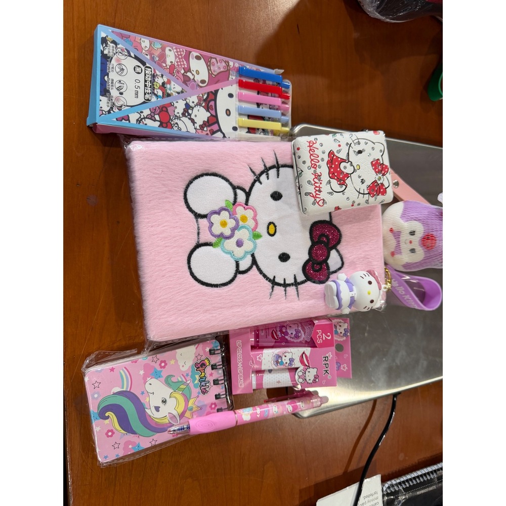 Sanrio Hello Kitty Stationery Set Plush Notebook Pens Wallet Lip Gloss Keychain